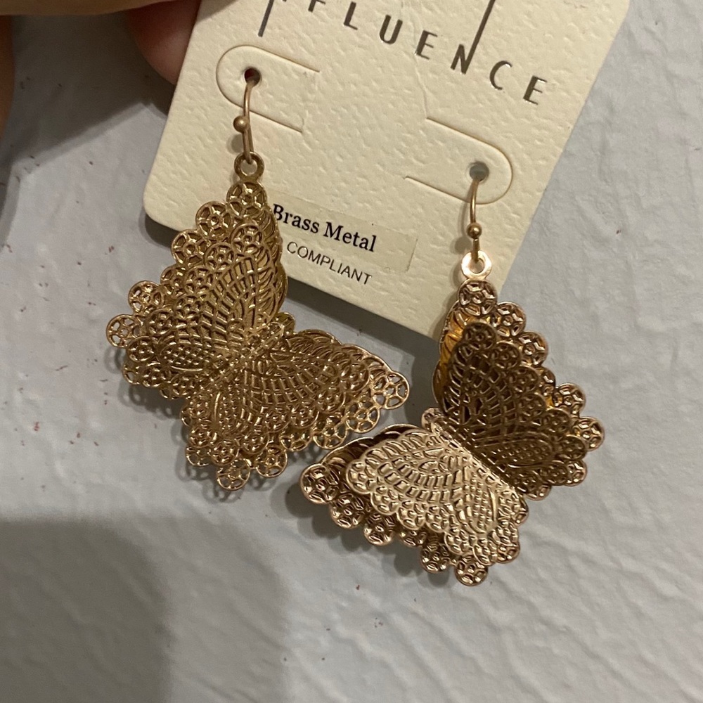 Gold 3D butterfly Dangle Earrings